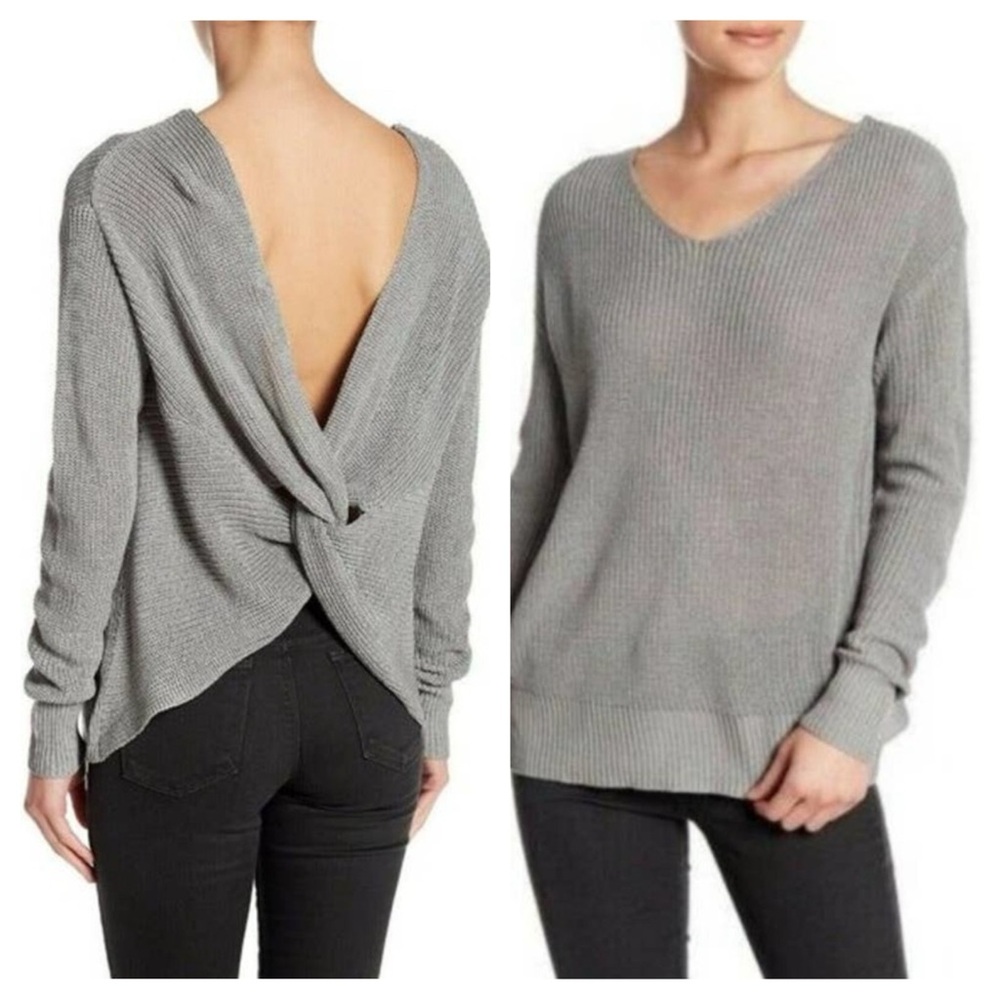 Cotton Emporium Gray Twist / Knot Back Knit Sweater Size S